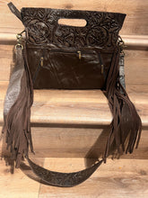 Load image into Gallery viewer, Cowgirl cowhide tote with embossed leather