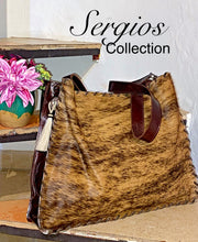 Load image into Gallery viewer, The perfect Rodeo Western tote bag in brindle cowhide