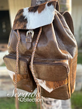 Load image into Gallery viewer, Backpack brown soft leather and hair on hyde