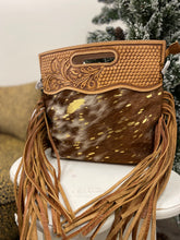 Load image into Gallery viewer, Tan and gold crossbody tote