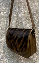 Load image into Gallery viewer, Santa Barbara Saddle bag style in brown brindle cowhide