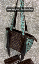 Load image into Gallery viewer, The Dallas Large Tote with authentic designer canvas and embossed leathers