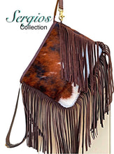 Load image into Gallery viewer, Sergios Hair on cowhide Crossbody made with tricolor brindle cowhide