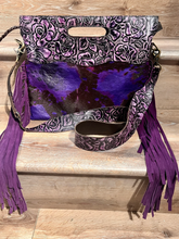 Load image into Gallery viewer, Cowgirl purple tote with embossed leather