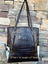Load image into Gallery viewer, The Wyoming is Beautiful cowhide tricolor hair on tote