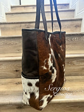 Load image into Gallery viewer, The Wyoming is Beautiful cowhide tricolor hair on tote