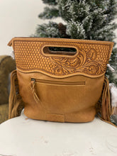 Load image into Gallery viewer, Tan and gold crossbody tote