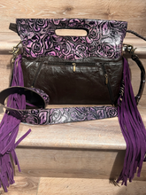 Load image into Gallery viewer, Cowgirl purple tote with embossed leather