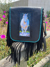 Load image into Gallery viewer, Kathy Sigle Art in a soft Sergios Collection black leather crossbody