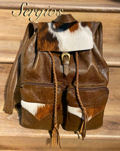 Load image into Gallery viewer, Backpack brown soft leather and hair on hyde