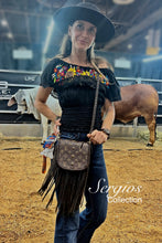 Load image into Gallery viewer, The Barbie mini saddle bag with repurposed LV canvas