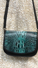 Load image into Gallery viewer, Santa Barbara Saddle bag style in TOURQUOISE crock “embossed print” cowhide leather