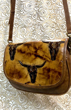 Load image into Gallery viewer, Santa Barbara Saddle bag style with longhorn in tan