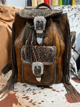 Load image into Gallery viewer, The Jody Deluxe backpack in brindle Hyde and silver western buckles