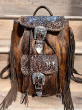 Load image into Gallery viewer, The Jody Deluxe backpack in brindle Hyde and silver western buckles
