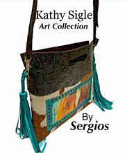 Load image into Gallery viewer, Kathy Sigle Beautiful Art on Sergios Collection on Embossed Cowhide Limited Edition Bag.