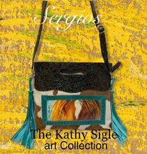 Load image into Gallery viewer, Kathy Sigle Beautiful Art on Sergios Collection on Embossed Cowhide Limited Edition Bag.