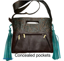 Load image into Gallery viewer, Kathy Sigle Beautiful Art on Sergios Collection on Embossed Cowhide Limited Edition Bag.