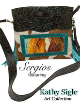 Load image into Gallery viewer, Kathy Sigle Beautiful Art on Sergios Collection on Embossed Cowhide Limited Edition Bag.
