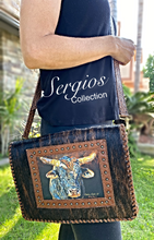 Load image into Gallery viewer, Beautiful Art by Kathy Sigle Added To A Soft Leather Messenger Style Bag by Sergios Collection