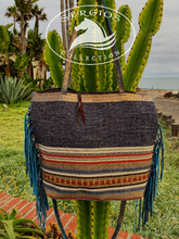 Load image into Gallery viewer, Blue Wool Blanket Tote Bag With Double and Crossbody Strap