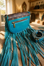 Load image into Gallery viewer, Peacock Blue Barbie &amp; Repurposed LV Canvas
