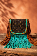 Load image into Gallery viewer, Jade &amp; Tan Leather Barbie with Repurposed LV Canvas
