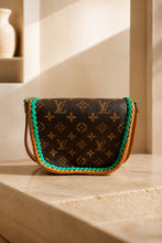 Load image into Gallery viewer, Jade &amp; Tan Leather Barbie with Repurposed LV Canvas

