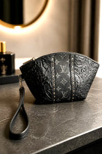 Load image into Gallery viewer, Jet Set Medium Leather Travel Kit / Cosmetic bag with designer striped
