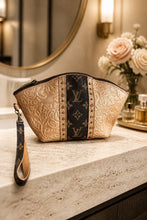 Load image into Gallery viewer, Jet Set Medium Leather Travel Kit / Cosmetic bag with designer striped

