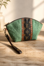 Load image into Gallery viewer, Jet Set Medium Leather Travel Kit / Cosmetic bag with designer striped
