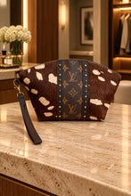 Load image into Gallery viewer, Jet Set Medium Leather Travel Kit / Cosmetic bag with designer striped
