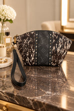 Load image into Gallery viewer, Jet Set Medium Leather Travel Kit / Cosmetic bag with designer striped
