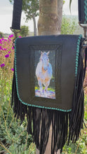 Load and play video in Gallery viewer, Kathy Sigle Art in a soft Sergios Collection black leather crossbody
