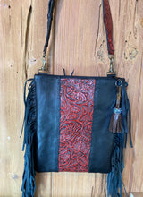 Load image into Gallery viewer, Sergios Stunning Black &amp; Red Fringe Crossbody
