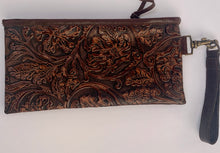 Load image into Gallery viewer, Sergios Wristlet Brown floral embossed leather
