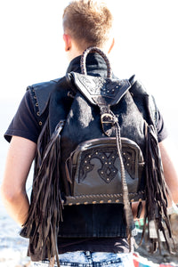 Swarovski crystal Embellished "Black beauty" Cowhide Backpack