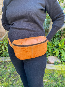 Tooled Natural Leather Fanny Pack Belt