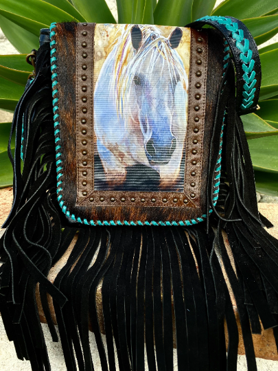 Kathy Sigle Art On a Soft Leather Messenger Bag Handmade by Sergios