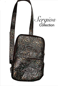 Backpack /Slim-Bag/ Messenger Bag Embossed Copper brown Teal Leather