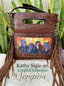 Kathy Sigle Art on Soft Embossed Leather Handbag by Sergios Collection