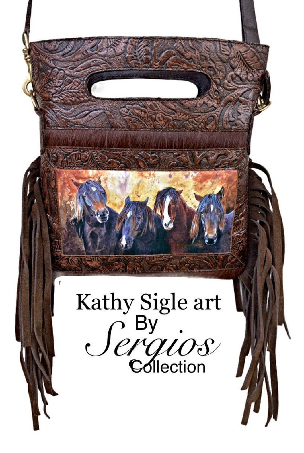 Kathy Sigle Art on Soft Embossed Leather Handbag by Sergios Collection