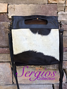 Cowhide Crossbody with Square Leather Handel