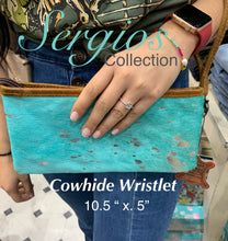 Load image into Gallery viewer, Sergios Turquoise Acid wash Cowhide Wristlet

