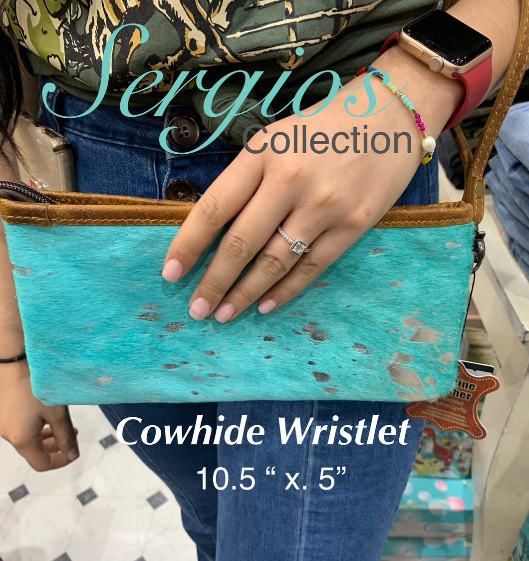 Sergios Turquoise Acid wash Cowhide Wristlet