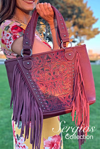 Embossed and fringe tote