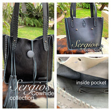 Load image into Gallery viewer, Small black cowhide tote
