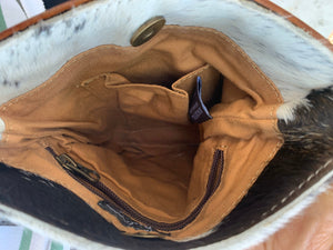 Cowhide and tooled leather crossbody