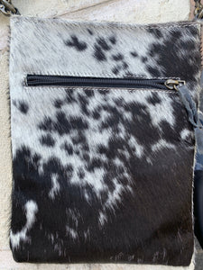 Cowhide and tooled leather crossbody