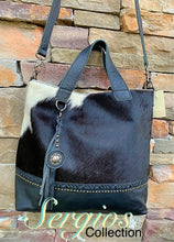 Load image into Gallery viewer, Cowhide hair on large tote bag
